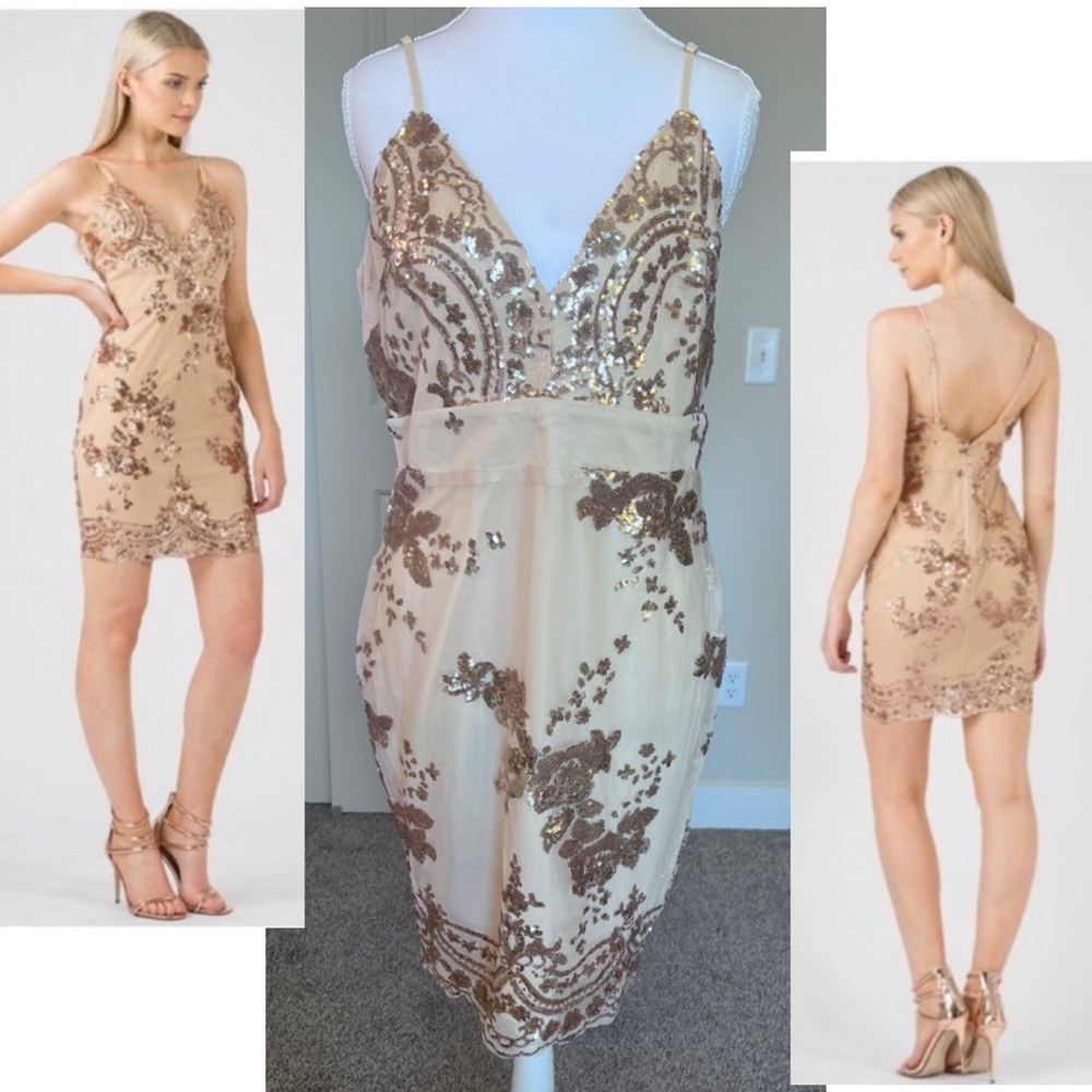 NWT Blossom & Thorn Sequin Embellished Adjustable Straps Zipper Dress Sz US 6